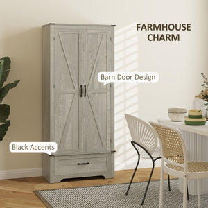 Armoire de cuisine style campagnard avec étagères réglables, armoire de cuisine à 2 portes, gris clair vieilli