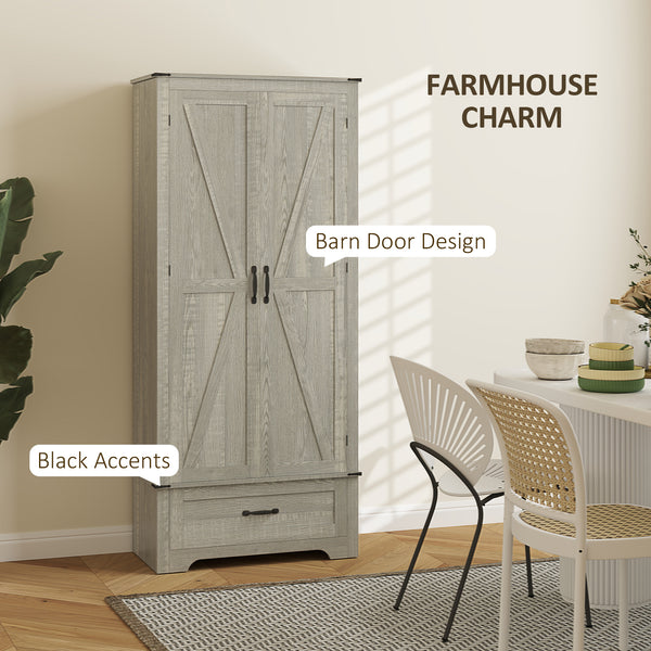 Armoire de cuisine style campagnard avec étagères réglables, armoire de cuisine à 2 portes, gris clair vieilli
