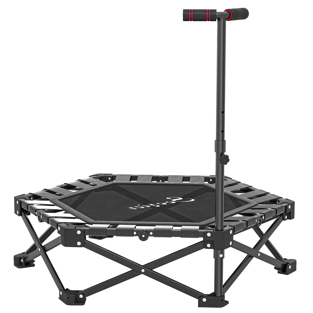 Foldable mini trampoline with adjustable support bar and 400 lb capacity