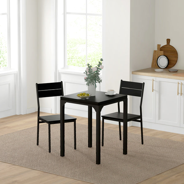Ensemble table et chaises pour 2 personnes, 3 pièces, avec pieds en métal, noir.