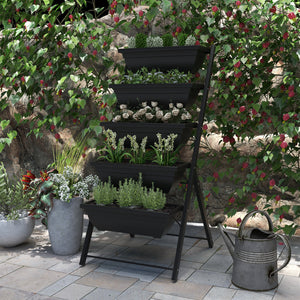 Jardinière surélevée à 5 niveaux avec 5 bacs à plantes, noire
