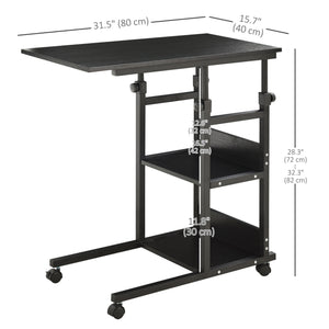 Bureau debout mobile à hauteur réglable avec roulettes, noir