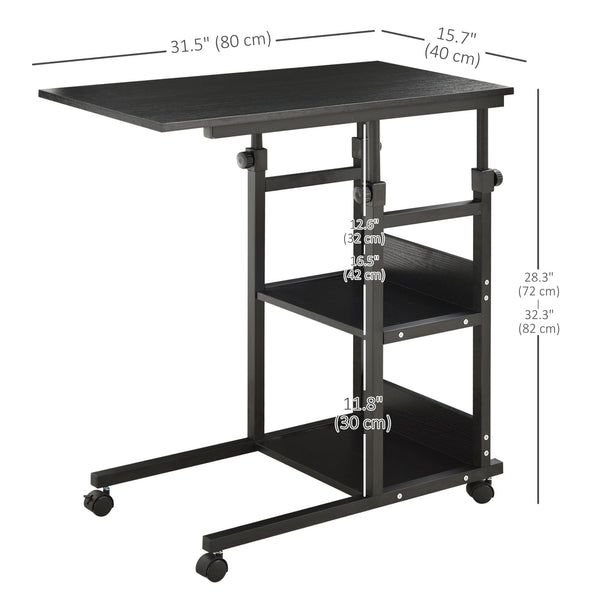 Bureau debout mobile à hauteur réglable avec roulettes, noir