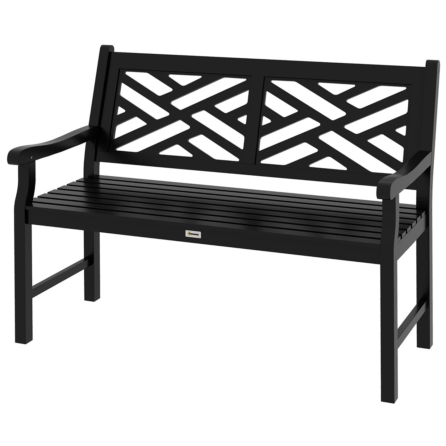 Banc d'extérieur en bois avec cadre à lattes et accoudoirs, 2 places, noir