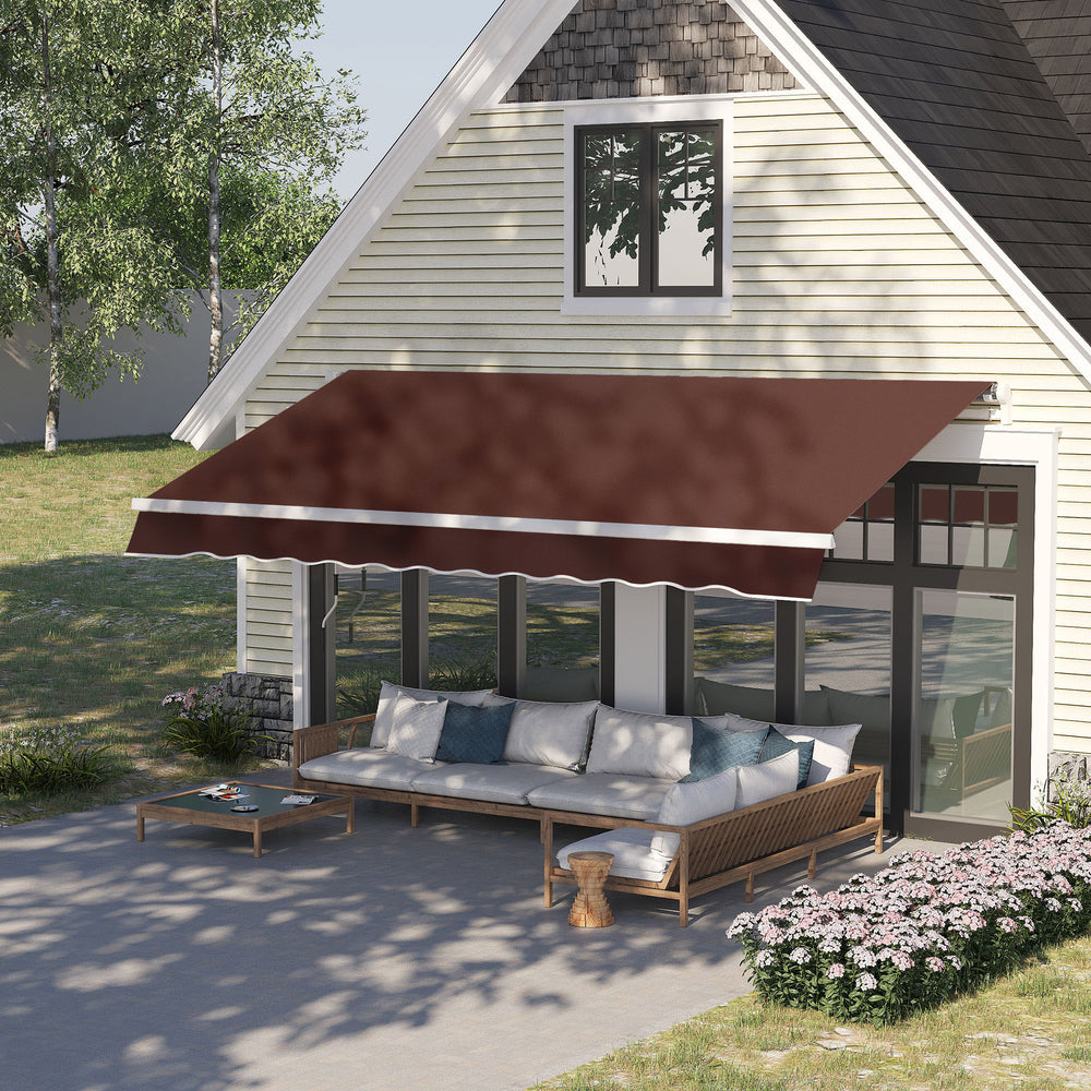 12' x 8' Retractable Patio Awning Sunshade Shelter w/ Manual Crank Handle UV & Water-Resistant for Deck Balcony Coffee