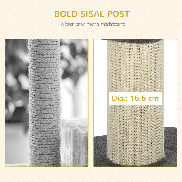 Cat tree with sisal mat, scratching post, basket, cushion and perch, gray
