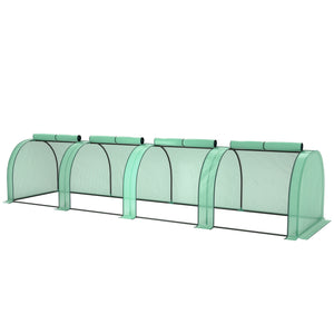 Miniature tunnel greenhouse with polyethylene cover, green