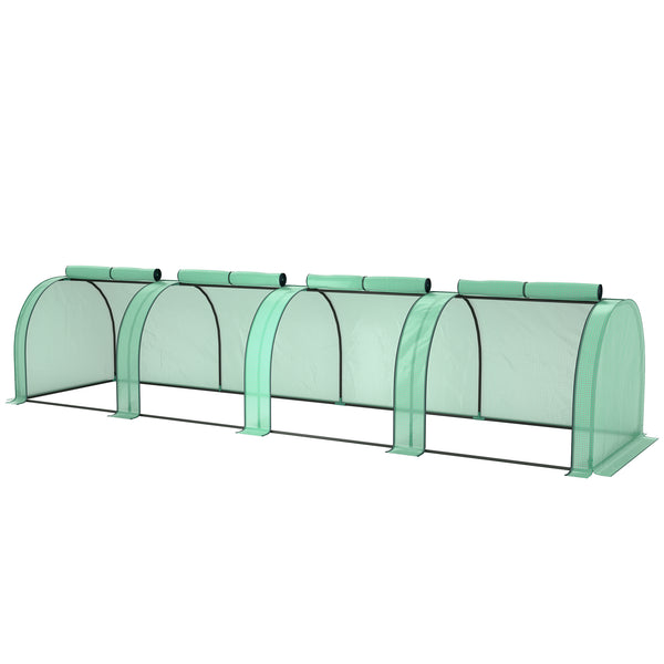 Miniature tunnel greenhouse with polyethylene cover, green