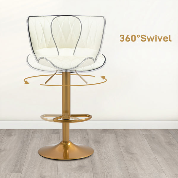 Set of 2 bar stools with PU leather upholstery, white