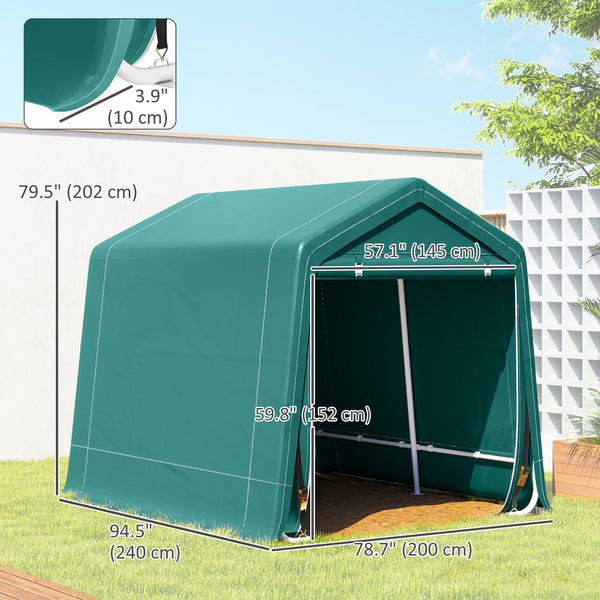Abri de jardin avec structure métallique et double fermeture éclair, vert