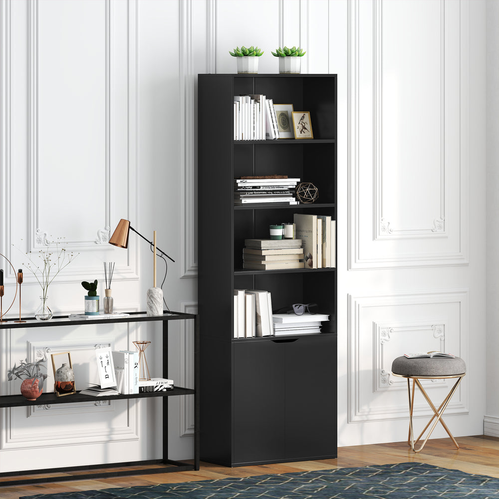 Bibliothèque ouverte à 4 niveaux avec portes, noir