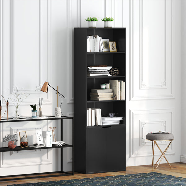Bibliothèque ouverte à 4 niveaux avec portes, noir