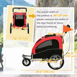 Remorque vélo et poussette pour chien 2 en 1, rouge