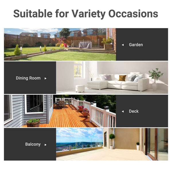 Table carrée de patio avec plateau en verre trempé