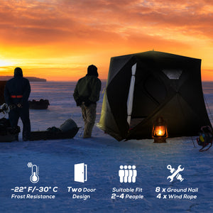 4-Person Insulated Ice Fishing Tent, Portable Ice Fishing Shelter with Ventilation Windows, Carry Bag, Two Doors and Anchors for Low-Temp -22℉