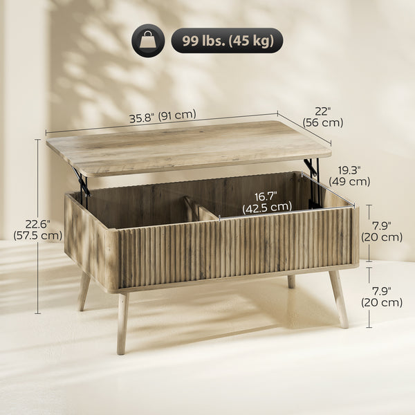 Table basse relevable avec rangement, chêne