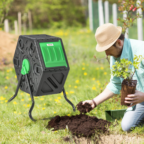 Composteur rotatif avec 24 aérations et pieds en acier, 64 litres, vert