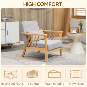 Fauteuil rembourré avec structure en bois d'hévéa, gris