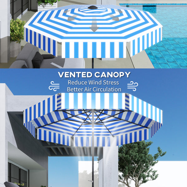 Parasol inclinable de 8,7 pieds avec manivelle et aération, bleu et blanc