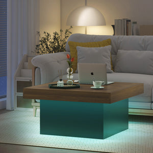 Square coffee table with 16-color LED lighting, walnut