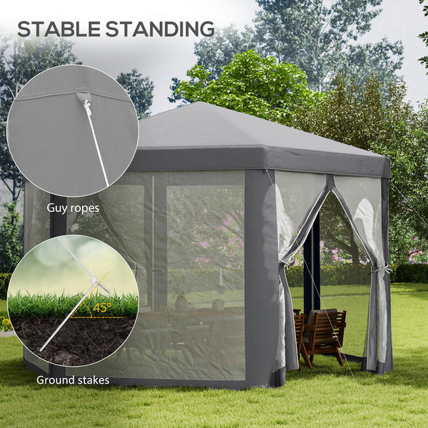 Hexagon Party Tent, Patio Gazebo with Netting Mesh, Dark Grey