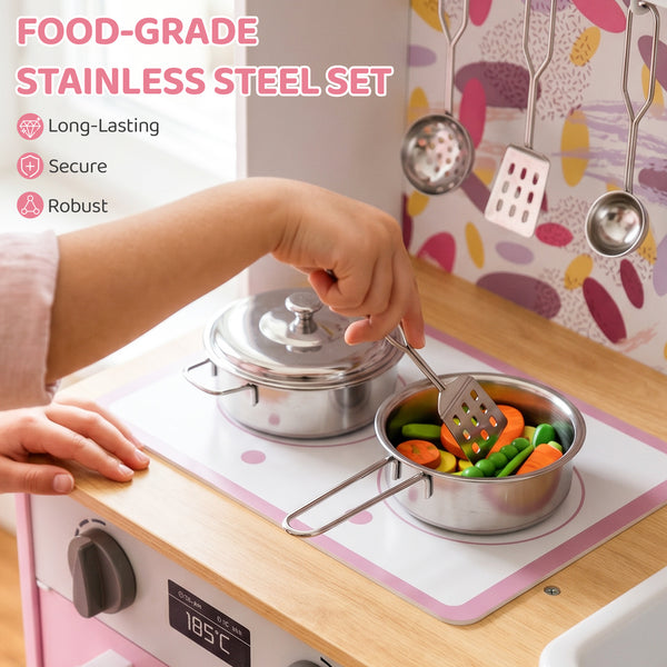 Cuisine de jeu pour enfant avec machine à café, distributeur de glaçons et accessoires, rose