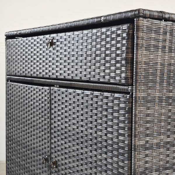 Armoire de rangement extérieure en osier à 2 portes avec tiroir, gris