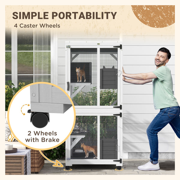 Enclos surélevé avec roulettes, résistant à l'eau, blanc et gris