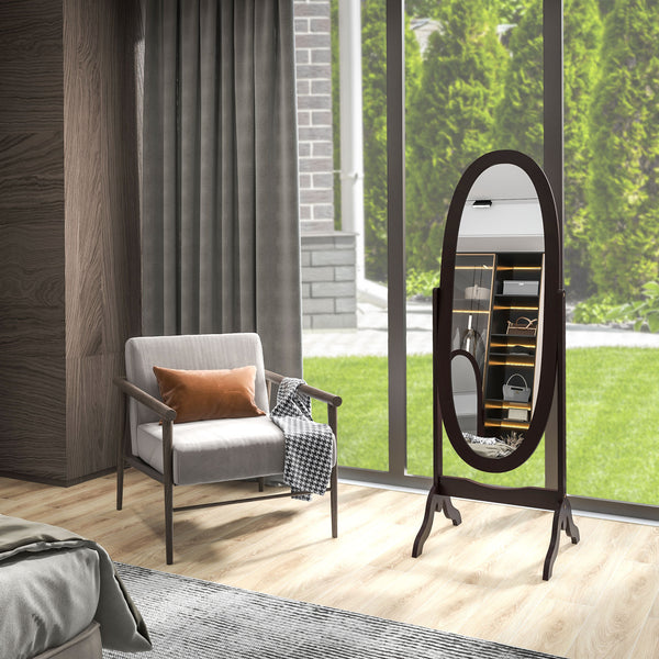 Miroir sur pied pleine longueur avec cadre ovale à angle réglable pour dressing, café