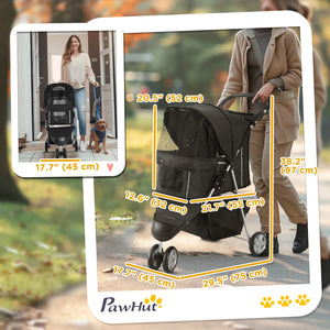 Poussette pliable  à 3 roues avec panier de rangement pour chiens miniatures et petits, noire