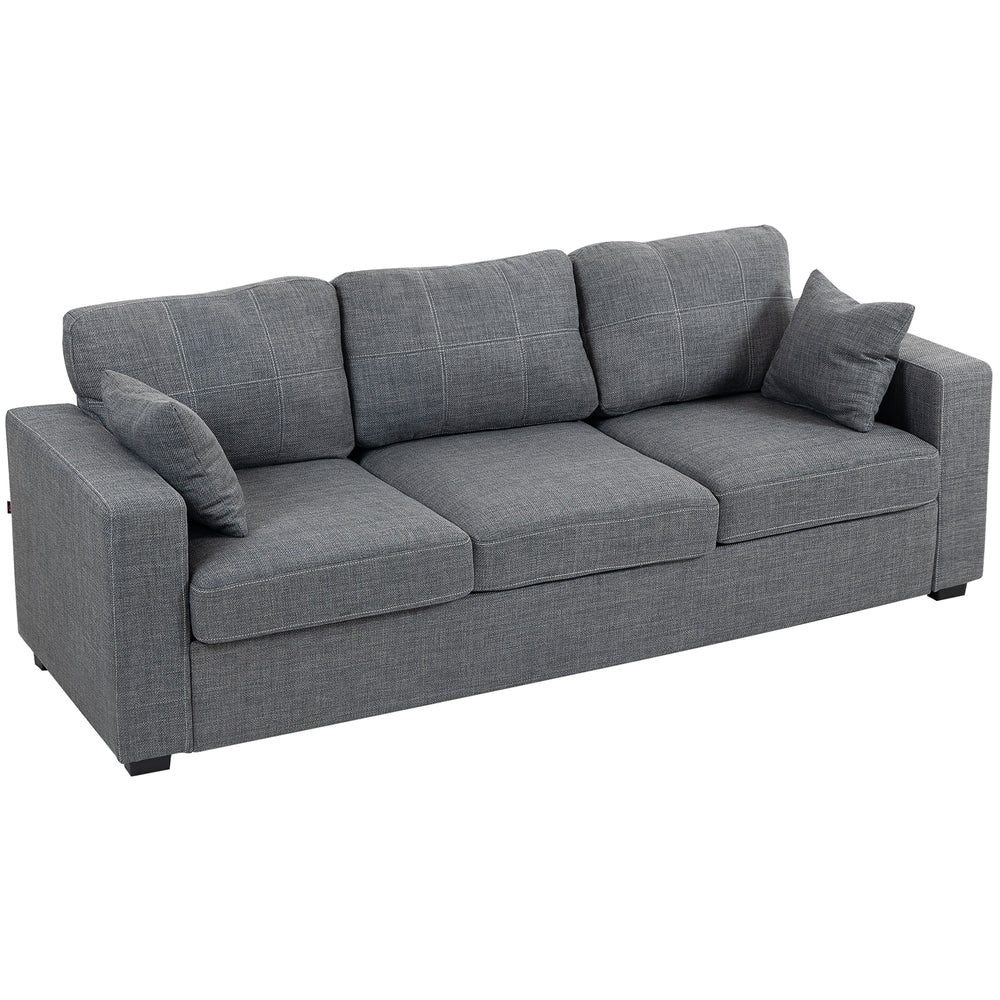Canapé 3 places rembourré avec coussins à ressorts épais et assise profonde, gris foncé