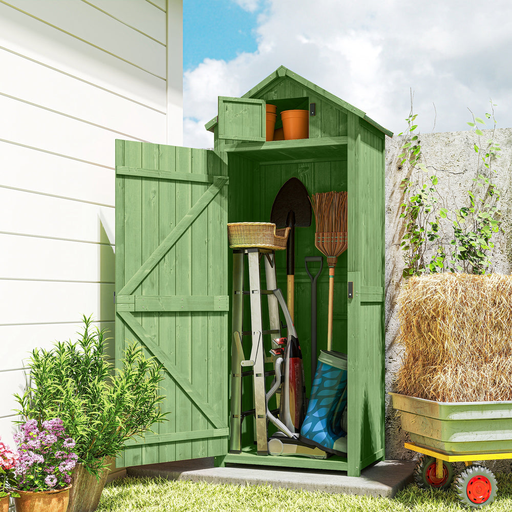 Abri de jardin avec 3 étagères, vert