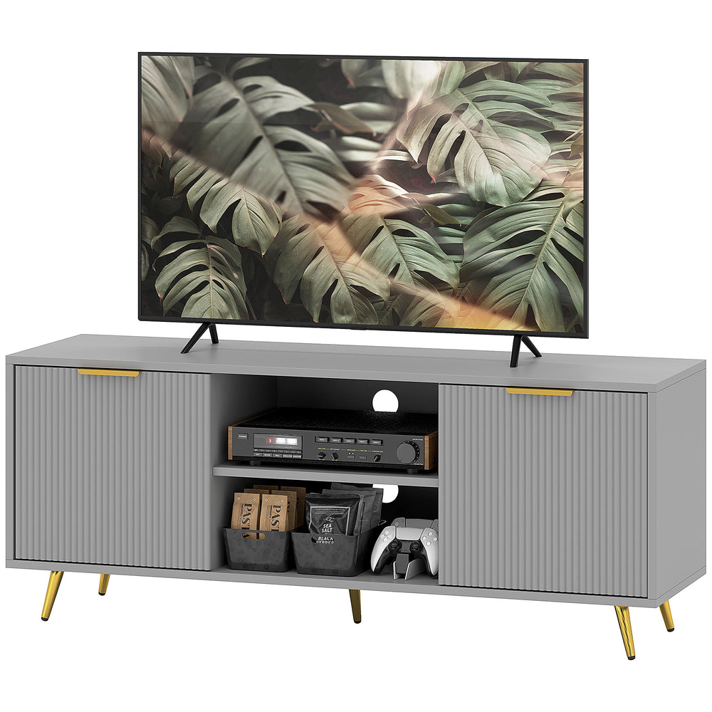 Meuble pour TV 55 pouces avec 2 étagères ouvertes et 2 placards, gris