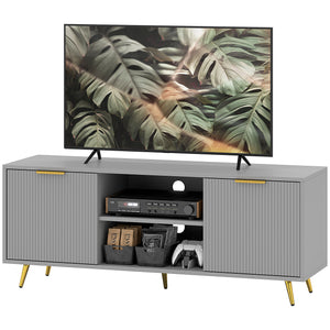 Meuble pour TV 55 pouces avec 2 étagères ouvertes et 2 placards, gris