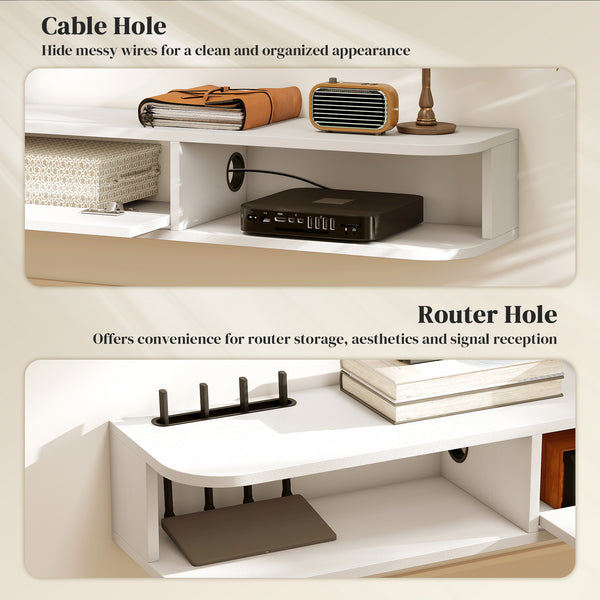 71" Floating Wall Mounted TV Stand with Drop-Down Drawer and 2 Open Shelves, White