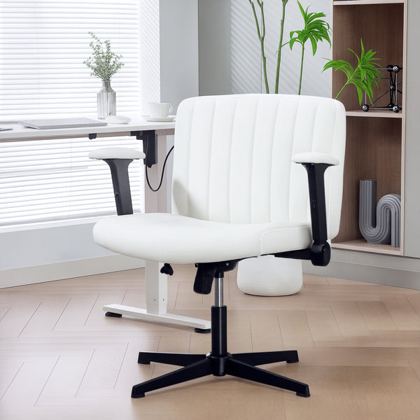 Chaise de bureau à dossier croisé, sans roulettes, blanc crème