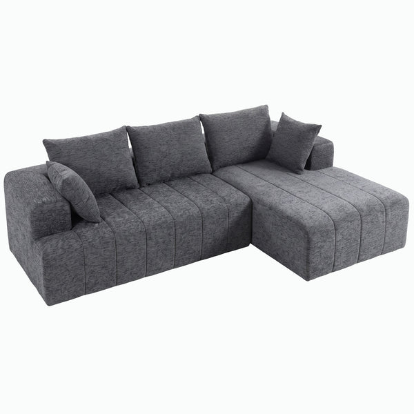 Canapé sectionnel convertible en lit gris avec méridienne et ressorts ensachés, gris