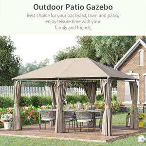 13'x 10' Soft-top Steel Patio Gazebo Canopy Party Tent with 6 Removable Curtains and Drainage Holes, Khaki