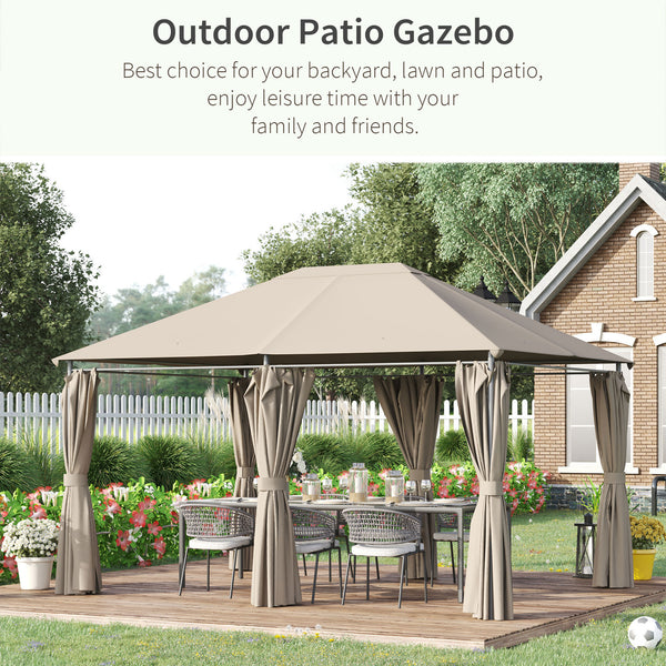 13'x 10' Soft-top Steel Patio Gazebo Canopy Party Tent with 6 Removable Curtains and Drainage Holes, Khaki