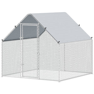 Metal Chicken Coop with Water- and UV-Protection Cover for Backyard Hen, Duck, Rabbit, 6.6' x 6.6' x 6.6'