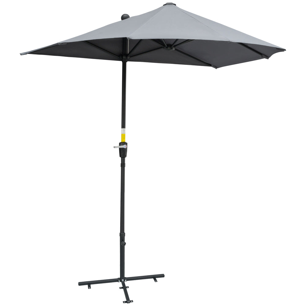 Parasol de 6 pieds avec toile double face, manivelle et base, gris