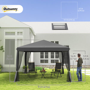 Gazebo 10' x 10' avec filet latéral amovible et sac de transport pour terrasse extérieure, gris clair