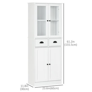 Meuble de rangement de 61 pouces avec portes en verre, blanc