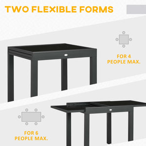 Table de jardin extensible avec structure en aluminium et plateau en verre trempé, noire