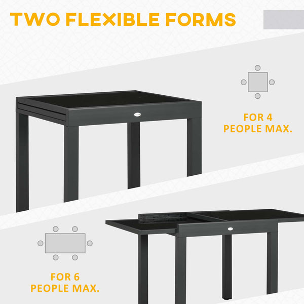 Table de jardin extensible avec structure en aluminium et plateau en verre trempé, noire