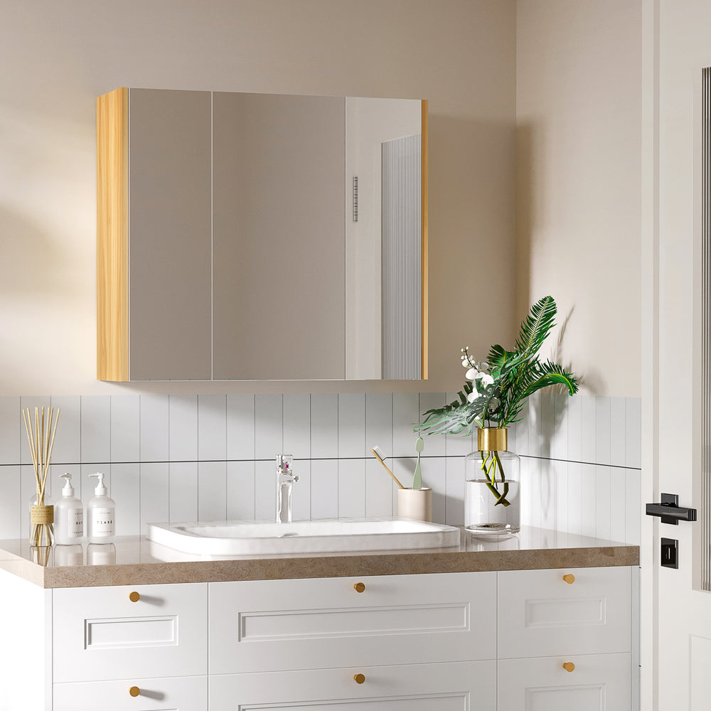 Armoire à pharmacie murale avec miroir, 3 portes et étagères