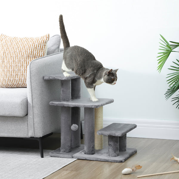 Cat steps with sisal scratching post, grey