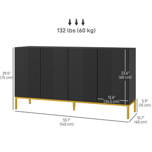 Buffet de rangement avec étagères réglables, portes à fermeture amortie, noir