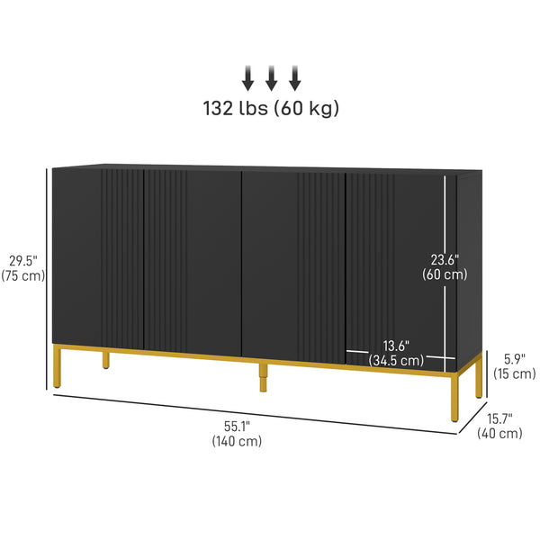 Buffet de rangement avec étagères réglables, portes à fermeture amortie, noir