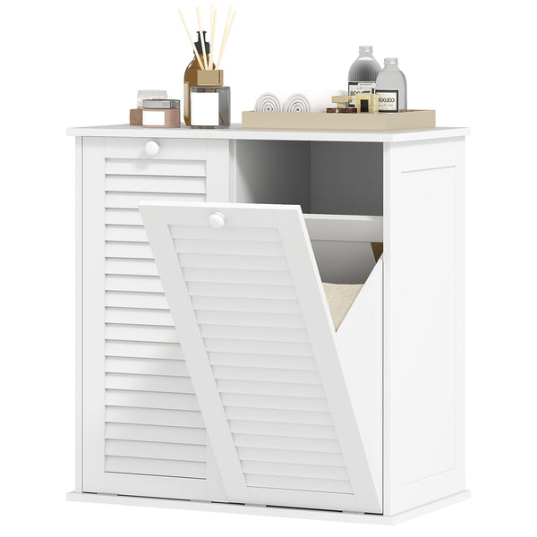 Armoire panier à linge basculant avec 2 paniers et 2 portes persiennes, blanc